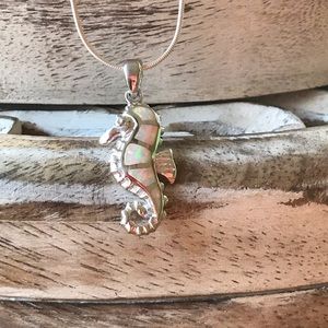 New Sterling Silver and Pink Opal Seahorse w/chain